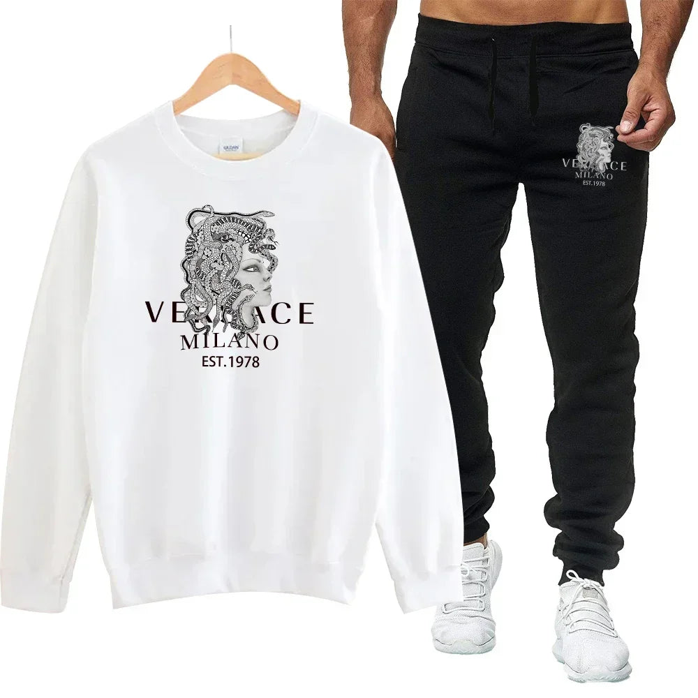 Round Neck Sweatshirt Luxury Two-Piece Set