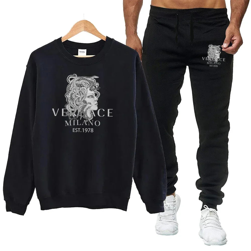 Round Neck Sweatshirt Luxury Two-Piece Set